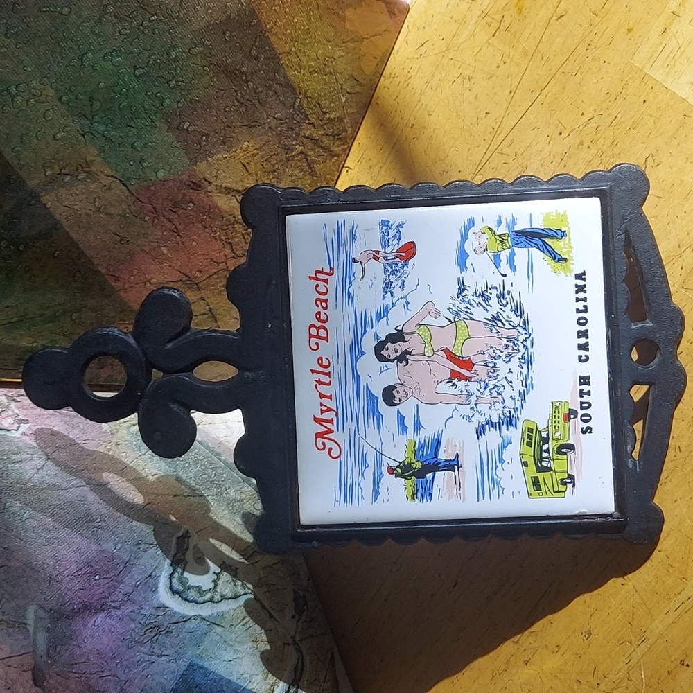 Vintage Ceramic & Cast Iron Trivet.   Myrtle Beach , South Carolina